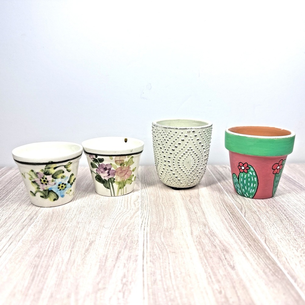Mini‎ Ceramic Planters Lot Small Flower Pots Cactus Succulent Decor Set 4